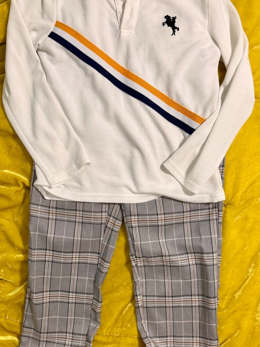 SHEIN White Henley + Plaid Pants (7Y)